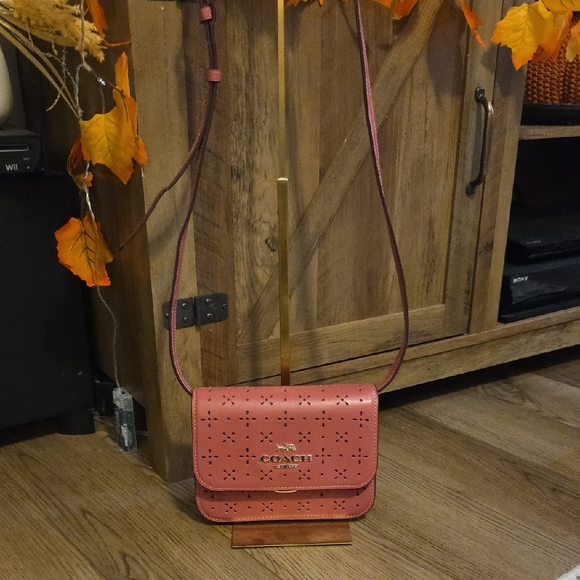 Coach Handbags - Coach Laser Cut Leather Mini Bryn Rose Crossbody Bag